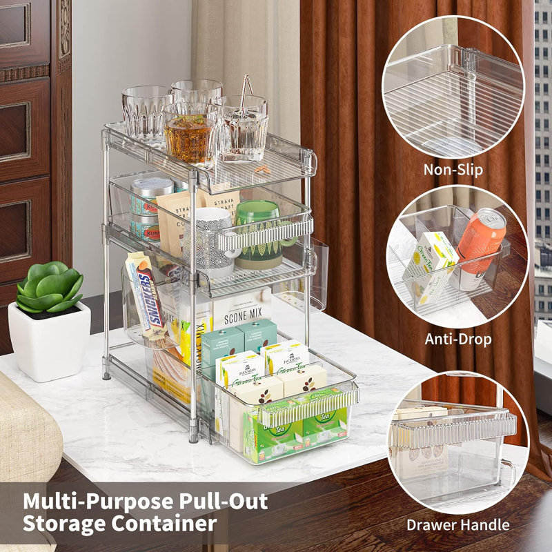 Prep Savour Clear Bathroom Organizers 2 Sets 3 Tier Stackable Under Kitchen Sink Organizers And Storage With 12 Dividers Acrylic Pantry Organizers Shelf Multi Purpose Pull Out Home Organizer With 2 Cu...